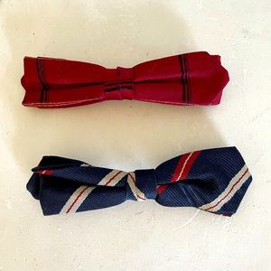 Two vintage bow ties - one all red and the other navy blue red & white unisex